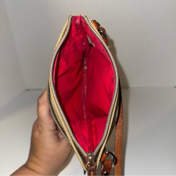 VINTAGE DOONEY & BOURKE Brown Leather Nylon Crossbody Bag - Picture 4 of 5